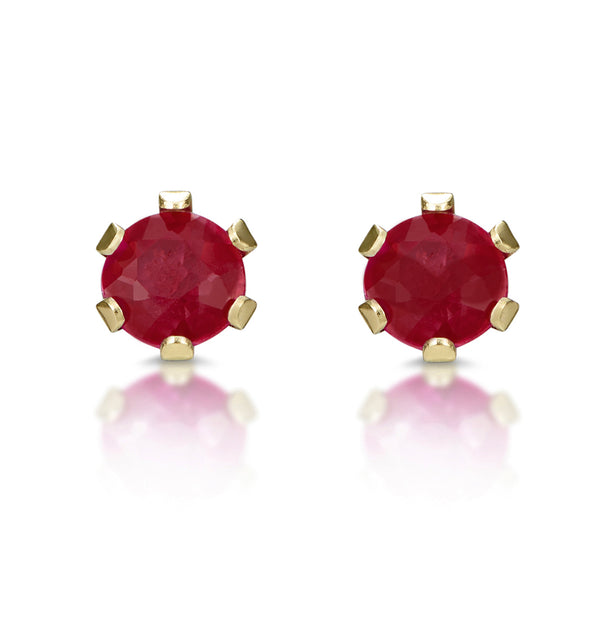 Ruby 3 x 3mm 9K Yellow Gold Stud Earrings